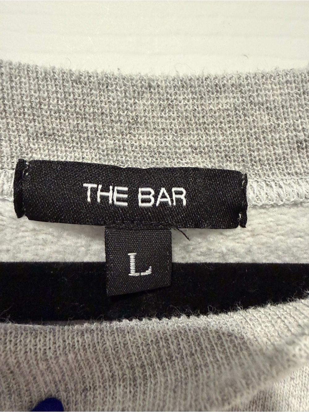 Auth. ✅ THE BAR Varsity Crewneck in “LT Heather Grey/Chocolate” Size Large🩶🤎 - Picture 4 of 7